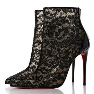 Christian Louboutin Patent Rete Lace Dentelle Psybootie Ankle Boots Black 38.5